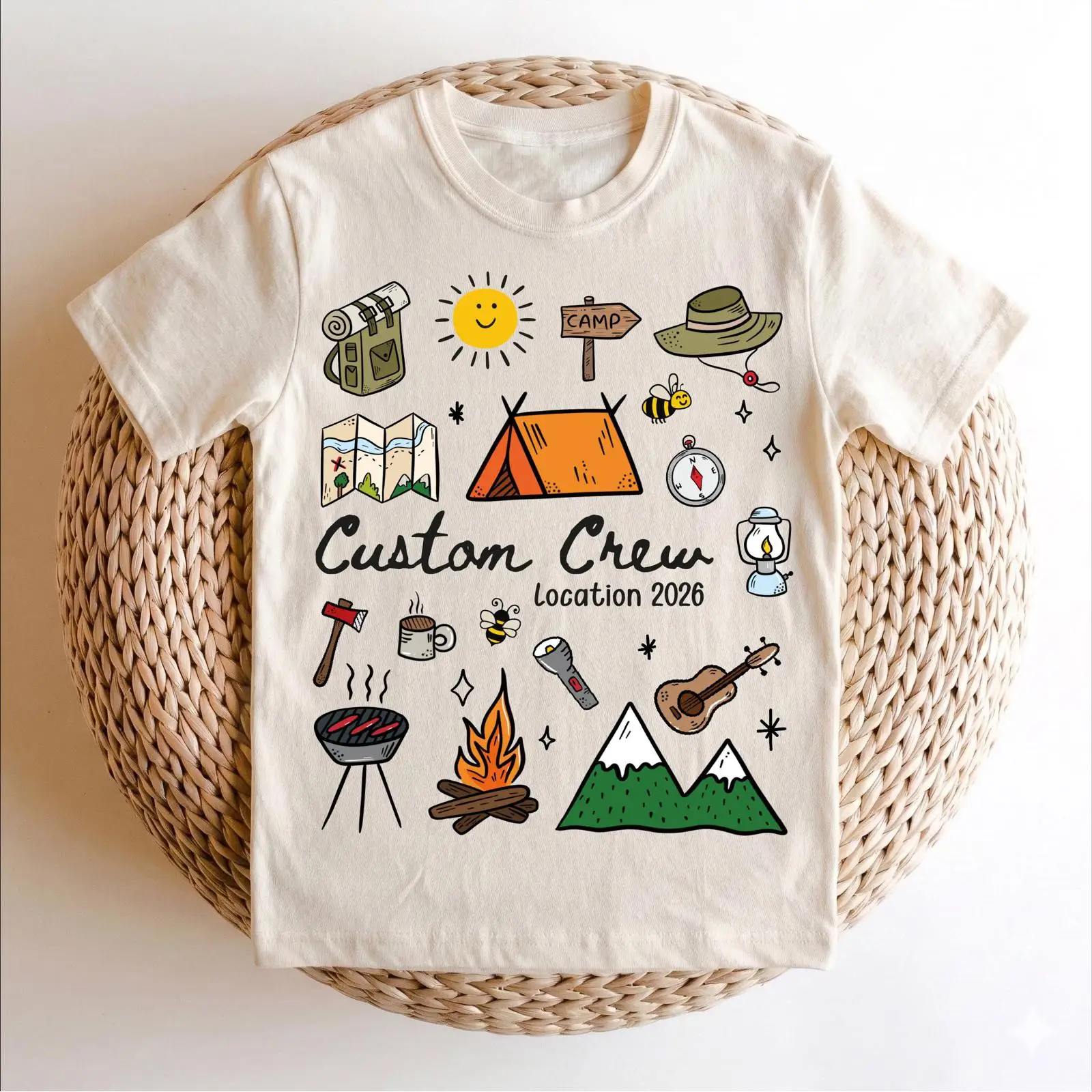Outdoor Adventure Group - カスタムキャンプクルー2026 Tシャツ 名入れ可能 家族キャンプ旅行 アウトドアアドベンチャーグループ 夏