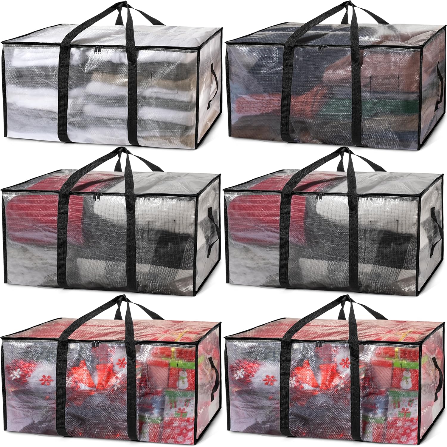 Space Blanket Heavy - 4/6個入り特大ヘビーデューティー移動用バッグ、防水収納トート、ジッパー付き、強化ハンドル、折りたたみ式梱包バッグ、衣類、寝具、毛布用、省スペースクローゼットオーガナイザー、旅行用荷物