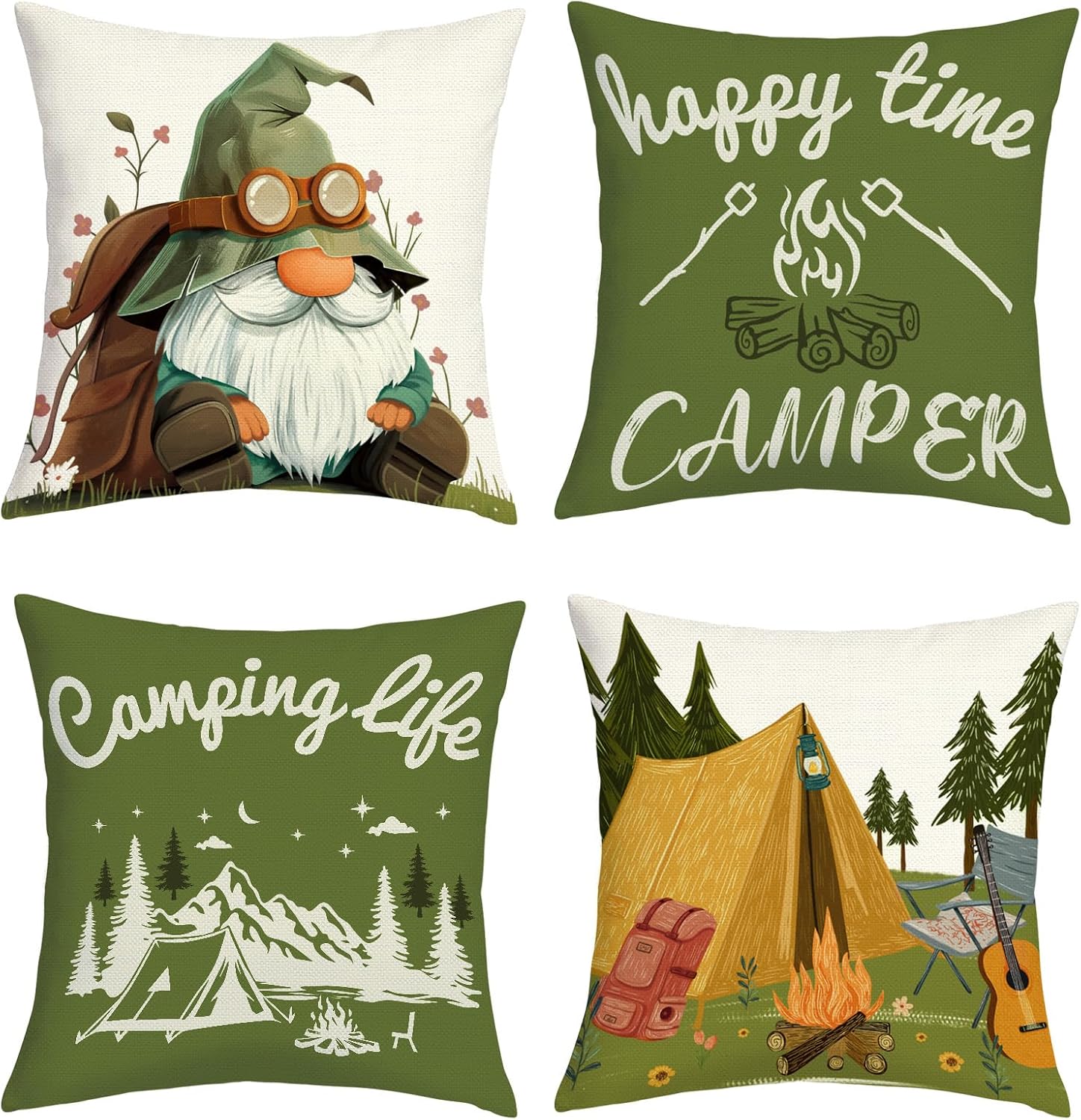Outdoor Adventure Group - 4個セット キャンプ用クッション 林のノーム 森の屋外キャビン装飾クッション 素朴な冒険 ホームアクセントクッション