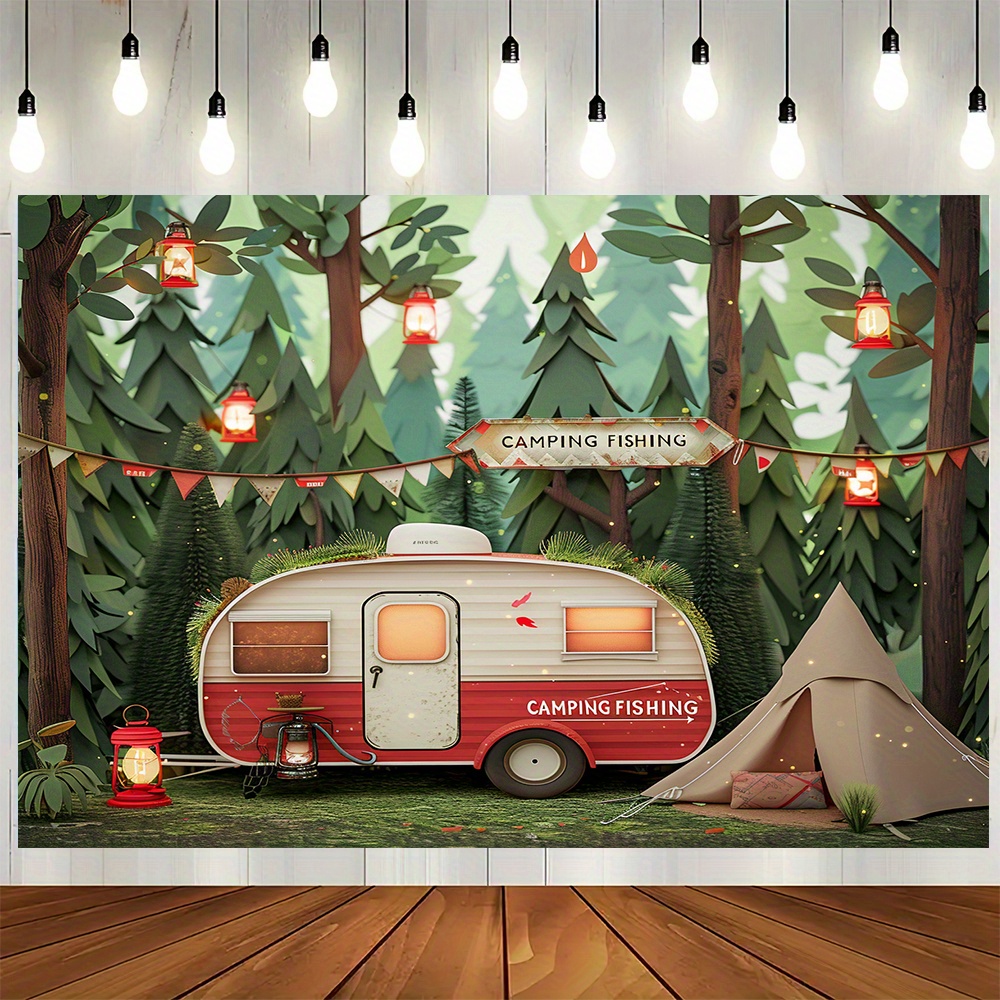 ポリエステルジャングルキャンプのテーマの背景,RVとテント, - Outdoor Adventure Background のレビューと価格