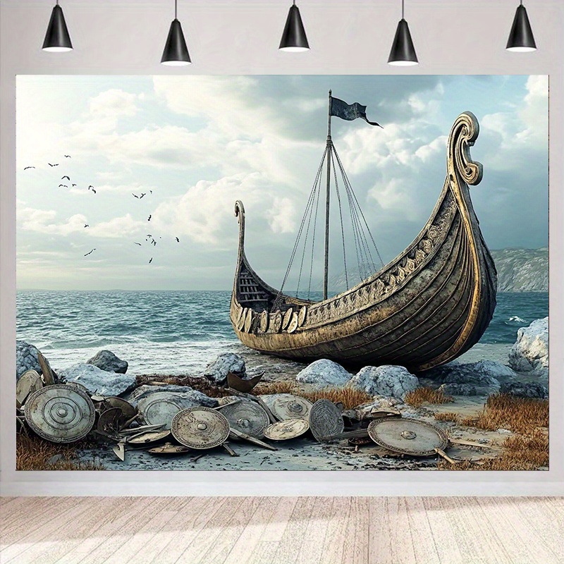 大型のバイキング冒険写真背景とパーティーバナー - 北欧の船 - Outdoor Adventure Background のレビューと価格